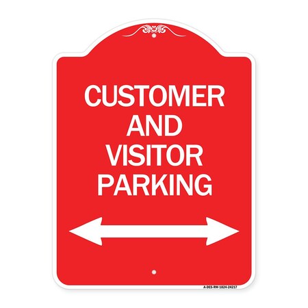Customer And Visitor Parking Bidirectional Arrow, Red & White Aluminum Architectural Sign